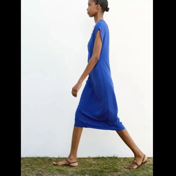 ZARA MIDI DRESS BLUE M - Picture 13 of 14